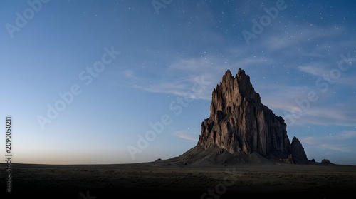 Clouds and Stars Over Shiprock Rock Formation