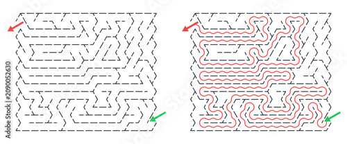 Schilderij op canvas Rectangular maze for kids, medium difficulty printable logic game, find the way