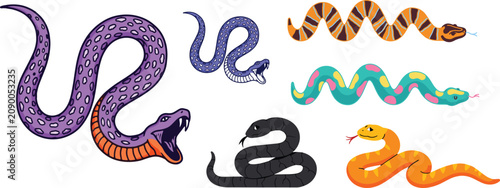 Fotografie Wild snakes flat vector illustration