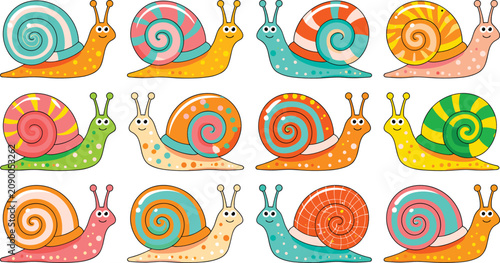 Photos Garden snails flat vector illustration