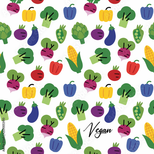 A playful pattern featuring vibrant vegetables, each illustrated with happy faces, promoting a healthy, plant-based lifestyle while celebrating the joy of fresh produce.