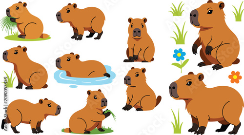 Photos Wild capybara flat vector illustration