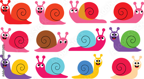 Quadro su tela Garden snails flat vector illustration