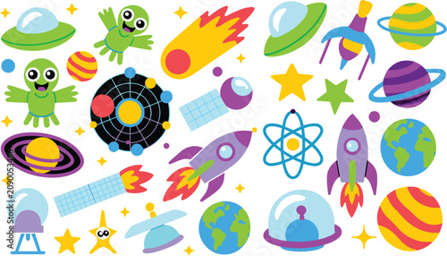 Fotografía Space sticker flat vector illustration