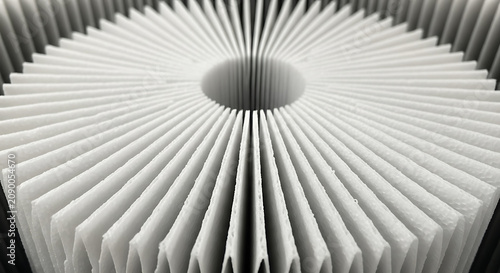 Macro shot of white pleated paper air filter geometric pattern texture