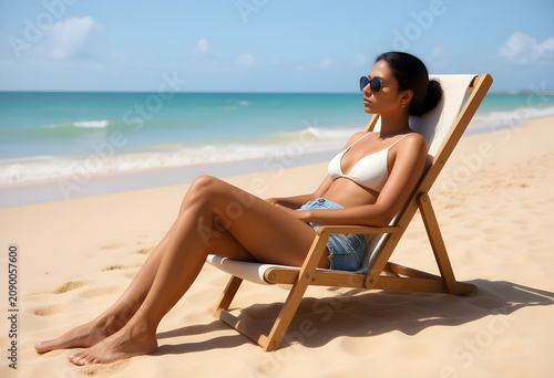 Woman relaxing on a beach c...
