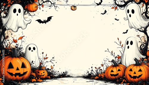 ハロウィンをテーマにしたかわいい背景と飾り枠