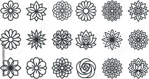 Black and white floral ornament vector collection for decorative design