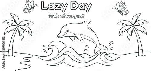 Tableau sur toile Minimalist August Tenth Holiday Coloring Page Design Collection For Kids Activit