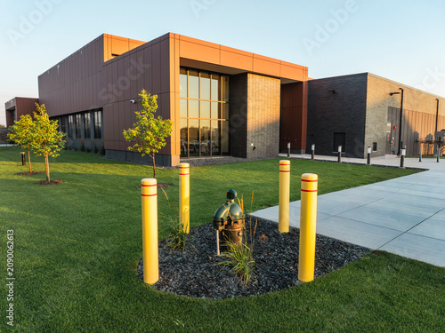 Konstfotografi Aerial Drone Shot of Geothermal Wellhead with Yellow Safety Bollards Outside Mod