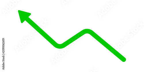 Obraz na plátně Green arrow icon showing a fluctuating business chart line