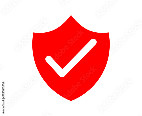 Schilderij op canvas Red shield icon with a white check mark symbol for security and protection conce