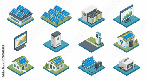 Cuadro en lienzo Isometric Solar Energy Technology Icons Collection.