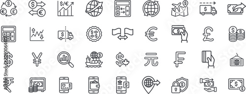 Foto Multi Currency Exchange Line Icons Set, Foreign Exchange, Forex, Global Payment,