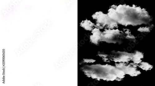 Tableau sur toile Realistic white clouds isolated on black background, fluffy cumulus cloud set fo