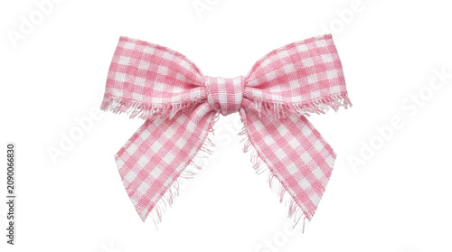 Cuadro en lienzo Pink gingham bow with frayed ends: charming fabric decoration