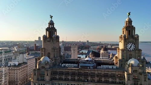 Royal Liver Building Clock Towers Close Up Aerial View