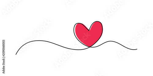 A bold red heart with continuous line art drawing. Hand drawn doodle vector  illustration design
