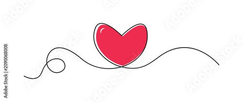 A bold red heart with continuous line art drawing. Hand drawn doodle vector  illustration design

