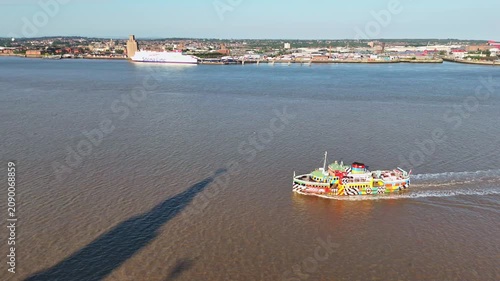 Liverpool Waterfront Aerial View with Ferry and Pier Head