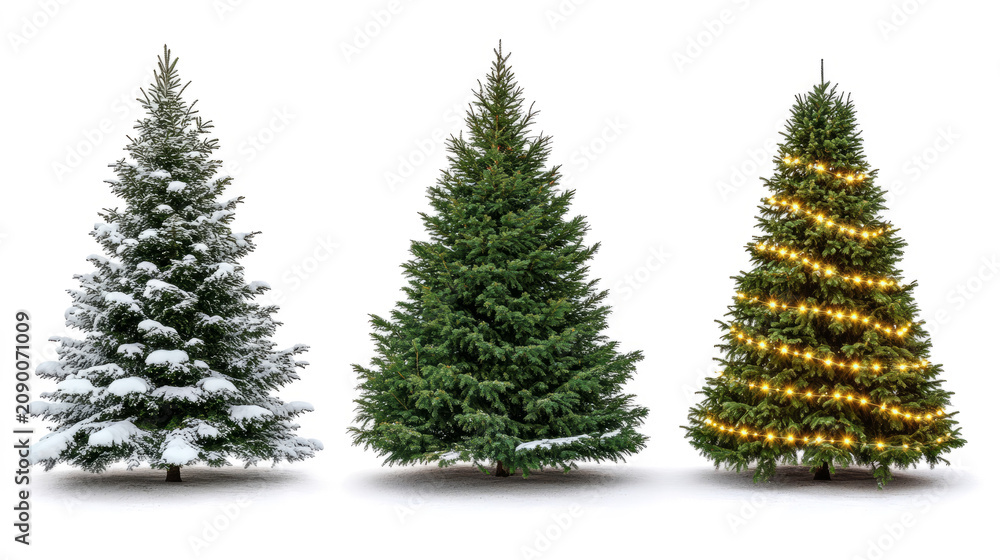Fototapeta premium three distinct evergreen christmas trees are displayed against a transoarent background