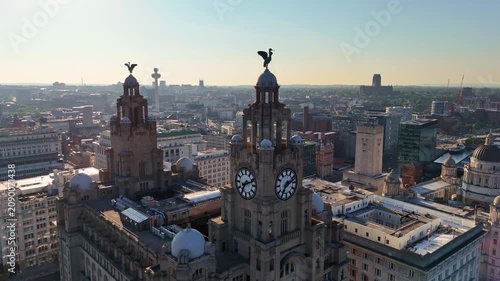 Royal Liver Building Clock Tower Aerial View Liverpool
