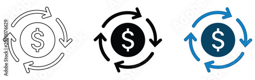 Foto Money finance icon featuring dollar sign and rotating arrows for payment, econom