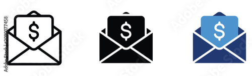 Foto Money envelope icon featuring currency symbol for salary payment, earnings and b