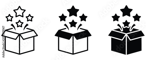 Fényképezés Open gift box icon with present symbol representing surprise, celebration and sp