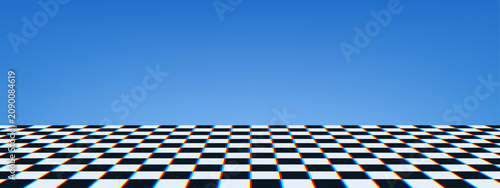Bild auf Leinwand Perspective view of a checkered floor with chromatic aberration effect