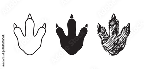 Canvastavla Dinosaur Footprint Icon Set: Outline, Solid, and Hand-Drawn Styles for Prehistor