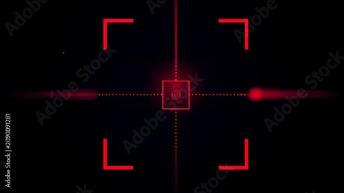 Glowing red target crosshair laser beam light effect overlay on black background for sci-fi gaming and tactical aiming ui