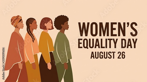 Diverse group of women standing in profile celebrating women's equality day on august 26 with equality diversity inclusion
