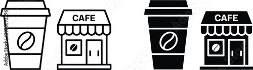 Coffee shop takeaway cup storefront icon 