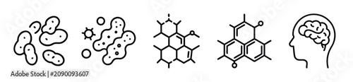 Photos Black and white illustration of bacteria, cells, chemical compounds, and a human