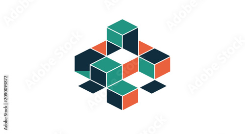 Isometric colorful 3D blocks geometric pattern.