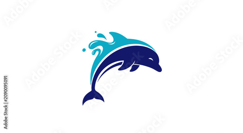 Bild auf Leinwand Jumping blue dolphin with ocean splash.