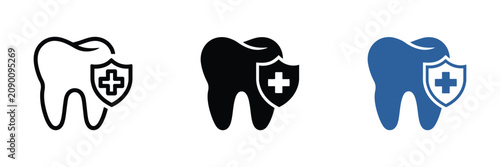 Medical tooth protection icon with dentist healthcare shield symbol for oral hygiene, dental clinic, insurance, safety, and hospital care