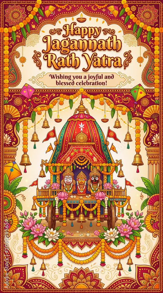 Obraz premium Premium Jagannath Rath Yatra Graphic Design Template with Sacred Chariot, Festive Decorative Elements