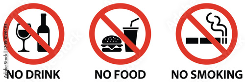 Photos No eating drinking and smoking vector sign with prohibition symbol, safety warni
