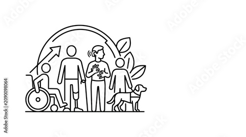 Bild auf Leinwand Diverse People Inclusion Concept - Disability, Sign Language, Prosthetics, Guide