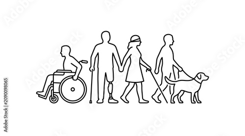 Fotografía Diverse Abilities Group Walking Together, Inclusion Concept
