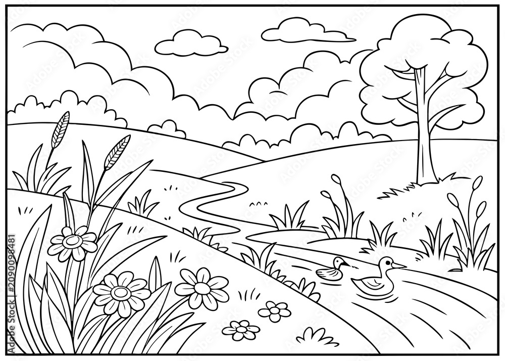 Fototapeta premium coloring page landscape for kids