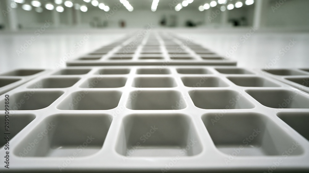 Fototapeta premium White Ice Cube Trays in Industrial Setting