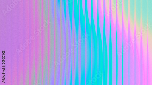 Abstract holographic gradient background with vertical lines texture. Fluted glass effect. Iridescent refracted light flow in turquoise, aqua blue, cyan, mint, pink, peach, lavender violet. Blur wave