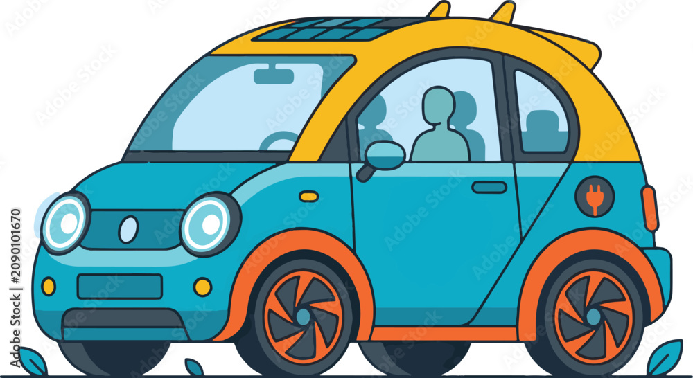 Naklejka premium Small Electric Car with Yellow Roof.