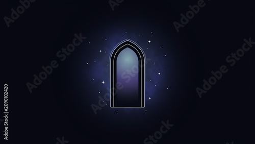 A mystical archway with glowing stars and a bright light in the center against