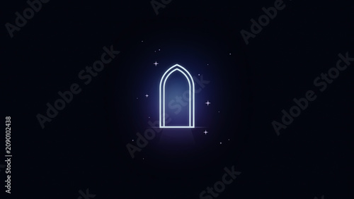 Abstract blue glowing archway on dark background with abstract, background