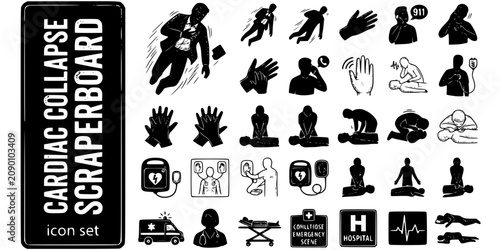 фотографія Cardiac Collapse Scraperboard Black White-Victim Fall Bystander Response Initiat