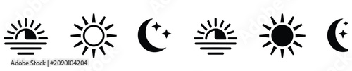 Photos Time of day icon set with sun, moon and sunrise symbols for morning, noon and ni